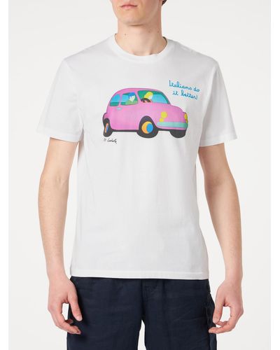 Mc2 Saint Barth Cotton T-Shirt With Lodola Car Print Marco Lodola Art Special Edition - Gray