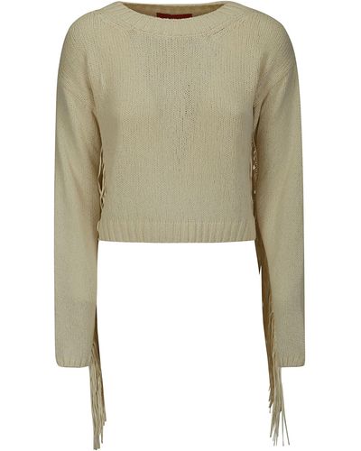 Wild Cashmere Boxy Sweater With Suede Frings - Green