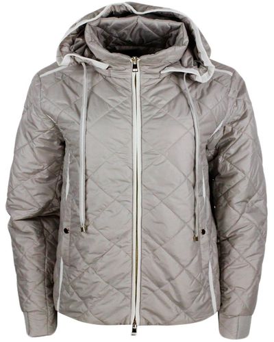 Lorena Antoniazzi Lightweight Quilted Nylon Jacket With Detachable Hood And Zip Closure - Gray