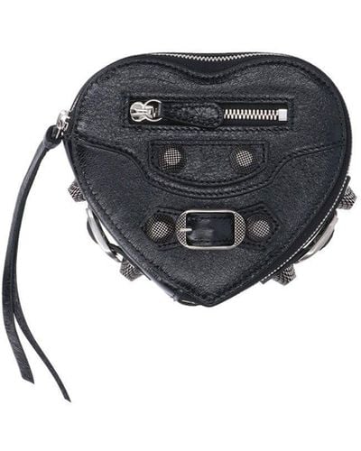 Balenciaga Le Cagole Heart Leather Clutch Bag - Black