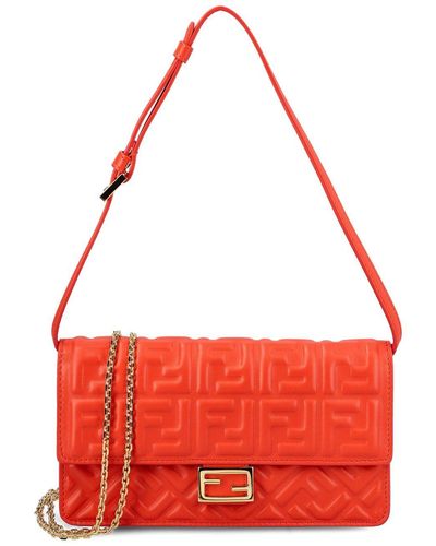 Fendi Logo Embossed Shoulder Bag - Red