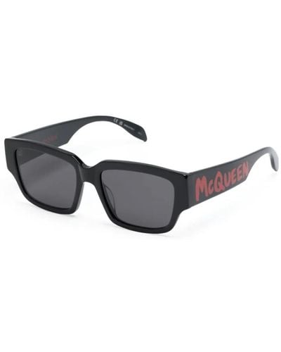 Alexander McQueen Mcqueen Graffiti Rectangular Sunglasses - Black