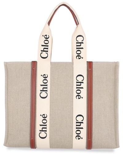 Chloé Woody Medium Cotton-canvas Tote Bag - Natural