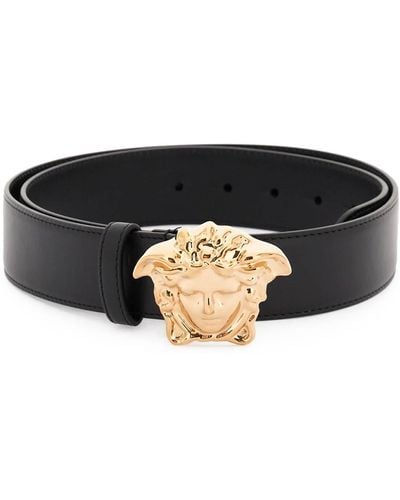 Versace Leather Belt With La Medusa Buckle - Black