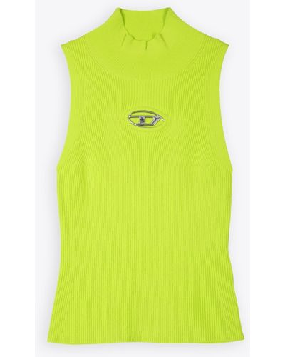 DIESEL M-Onervax Neon Ribbed Knit Turtleneck Top - Green