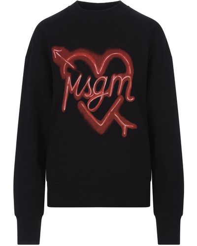 MSGM Sweatshirt With Logo And Heart Print - Black