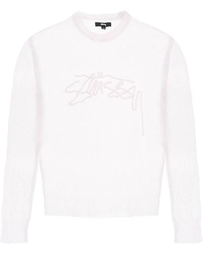 Stussy Loose Knit Jumper With Logo Embroidery - White