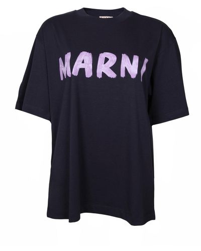 Marni Cotton Jersey T-Shirt With Logo - Blue