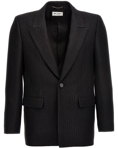 Saint Laurent Rayure Faille Single Breast Blazer Jacket - Black