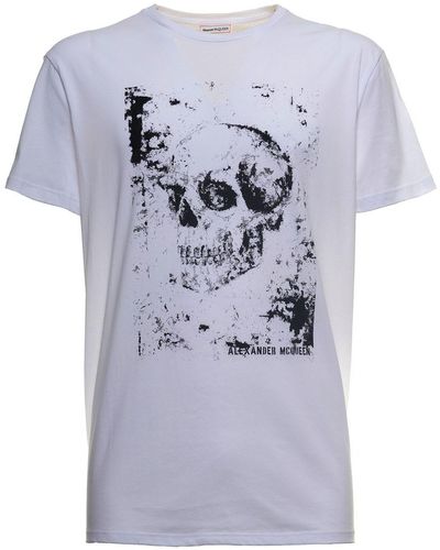 Alexander McQueen White Cotton T-shirt With Skull Print - Multicolor