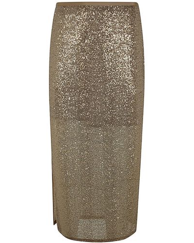 Antonelli Oliver Longuette Skirt With Paillettes - Natural