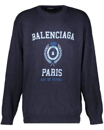 Balenciaga Logo Crew-Neck Sweater - Blue