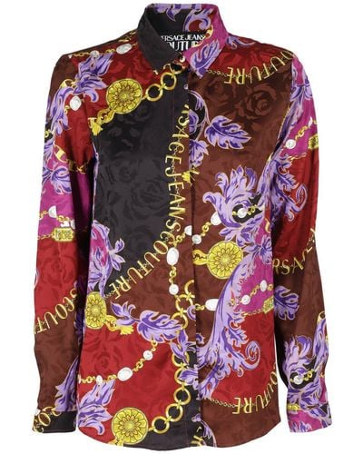 Versace Logo Couture Printed Button-Up Blouse - Red