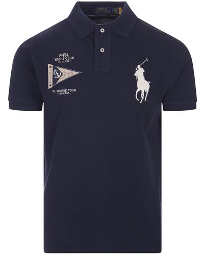 Polo Ralph Lauren Navy Polo Shirt With Big Pony And Nautical Graphics - Blue