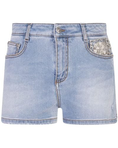 Ermanno Scervino Mid Denim Shorts With Jewel Embroidery - Blue