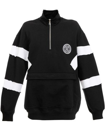 Balmain Circle Logo Cotton Sweatshirt - Black