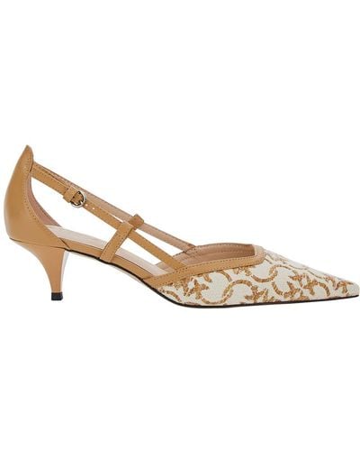Pinko Court Shoes With Cut-Out And Logo Print - Natural