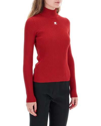 Courreges Re Edition Ribbed Funnel Neck Jumper - Red