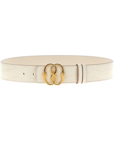 Bally Emblem Crocodile Embossed Leather Belt - White