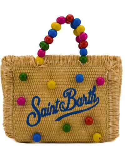 Mc2 Saint Barth Vanity Mini Straw Wood Beads Bag - Yellow