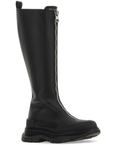 Alexander McQueen Leather Zip Tread Slick Boots - Black