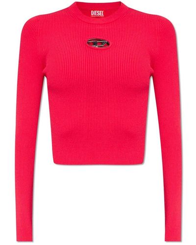 DIESEL M Valary Logo Plaque Cropped Ribbed Top - Red