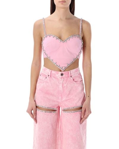 Area Crystal Trim Heart Top - Pink