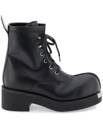 MM6 by Maison Martin Margiela Lace-up Leather Ankle Boots - Black