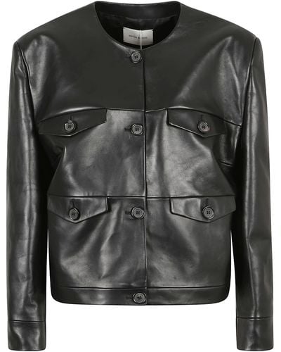 Magda Butrym 4 Pockets Buttoned Leather Jacket - Black