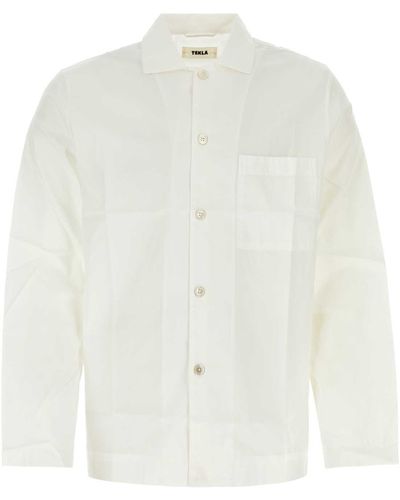 Tekla Cotton Pajama Shirt - White