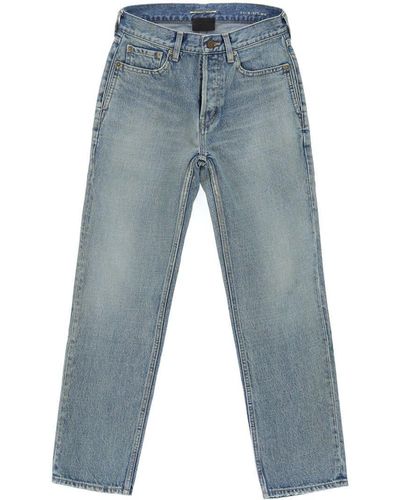 Saint Laurent Button Detailed Washed Cropped Jeans - Blue