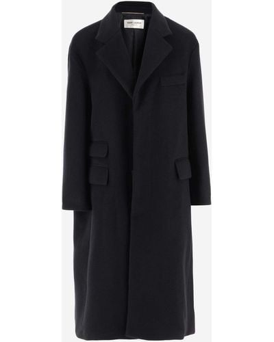 Saint Laurent Virgin Wool And Angora Single-breasted Coat - Black
