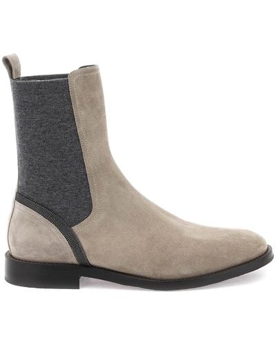 Brunello Cucinelli Monili Bead-embellished Suede Chelsea Boots - Brown