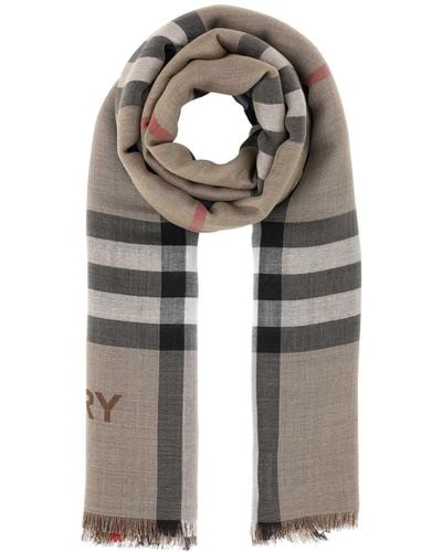 Burberry Embroidered Wool Blend Scarf - Gray