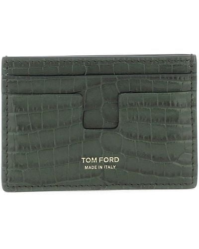 Tom Ford Croco-embossed Leather Card Holder - Green