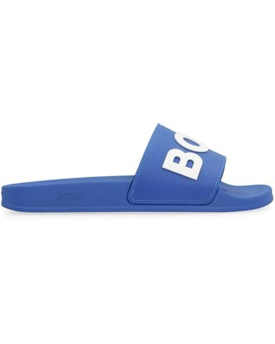 BOSS Logo Detail Rubber Slides - Blue