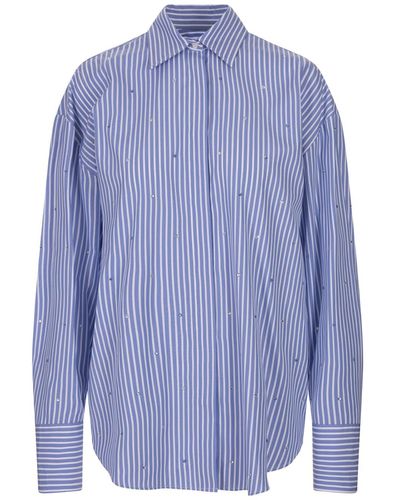 MSGM Striped Shirt With Rhinestones - Blue