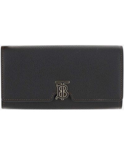 Burberry Continental Tb Leather Wallet - Black