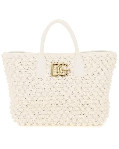 Dolce & Gabbana Raffia Crochet Shopper - Natural