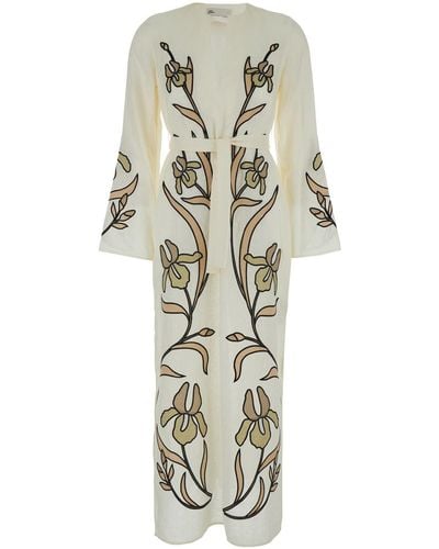 Tory Burch Long Dress With Floreal Applications - White
