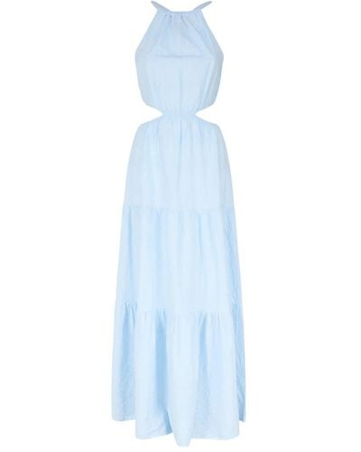 Mc2 Saint Barth Long Dress With Halter Neckline And Cut-Out On The Sides - Blue