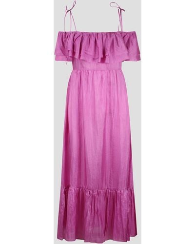 THE ROSE IBIZA Ruffled Silk Long Dress - Pink