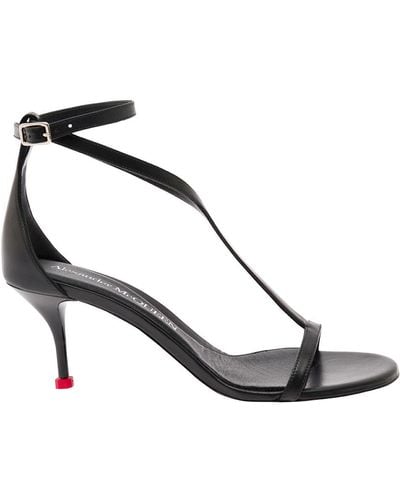 Alexander McQueen Harness Leather Heel Sandals - Black