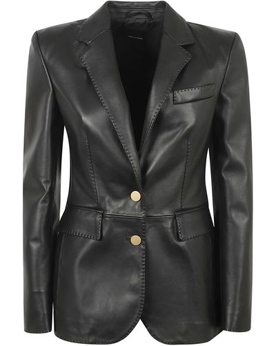 Tagliatore Single-breasted Leather Blazer - Black
