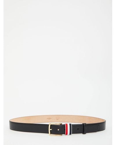 Thom Browne Black Leather Belt - White