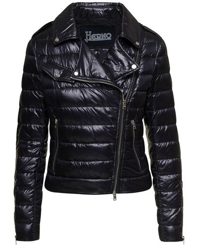 Herno Padded Biker Jacket With Rever Collar In Ultralight Nylon Woman - Black