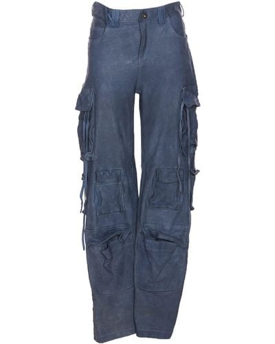 Salvatore Santoro Leather Cargo Pants - Blue
