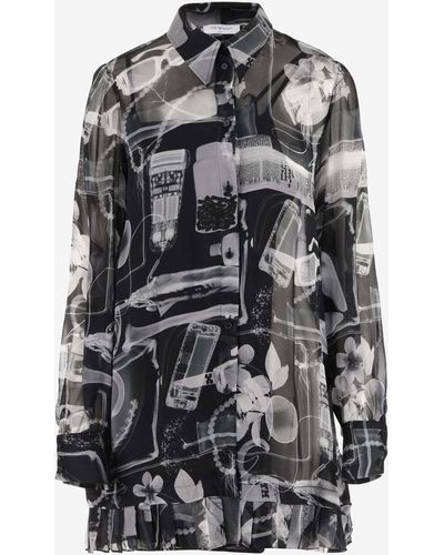 Off-White c/o Virgil Abloh Silk Dress With Graphic Print - Gray