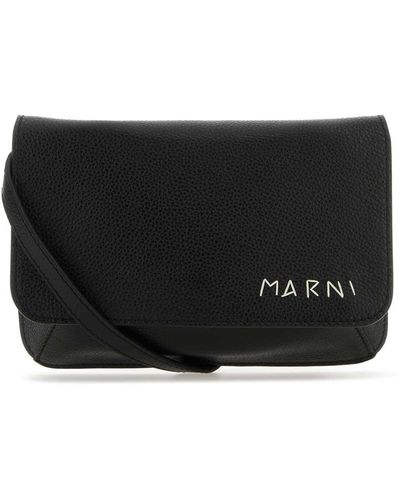 Marni Leather Flap Trunk Crossbody Bag - Black