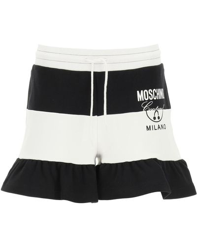Moschino Striped Shorts With Logo Print - Black
